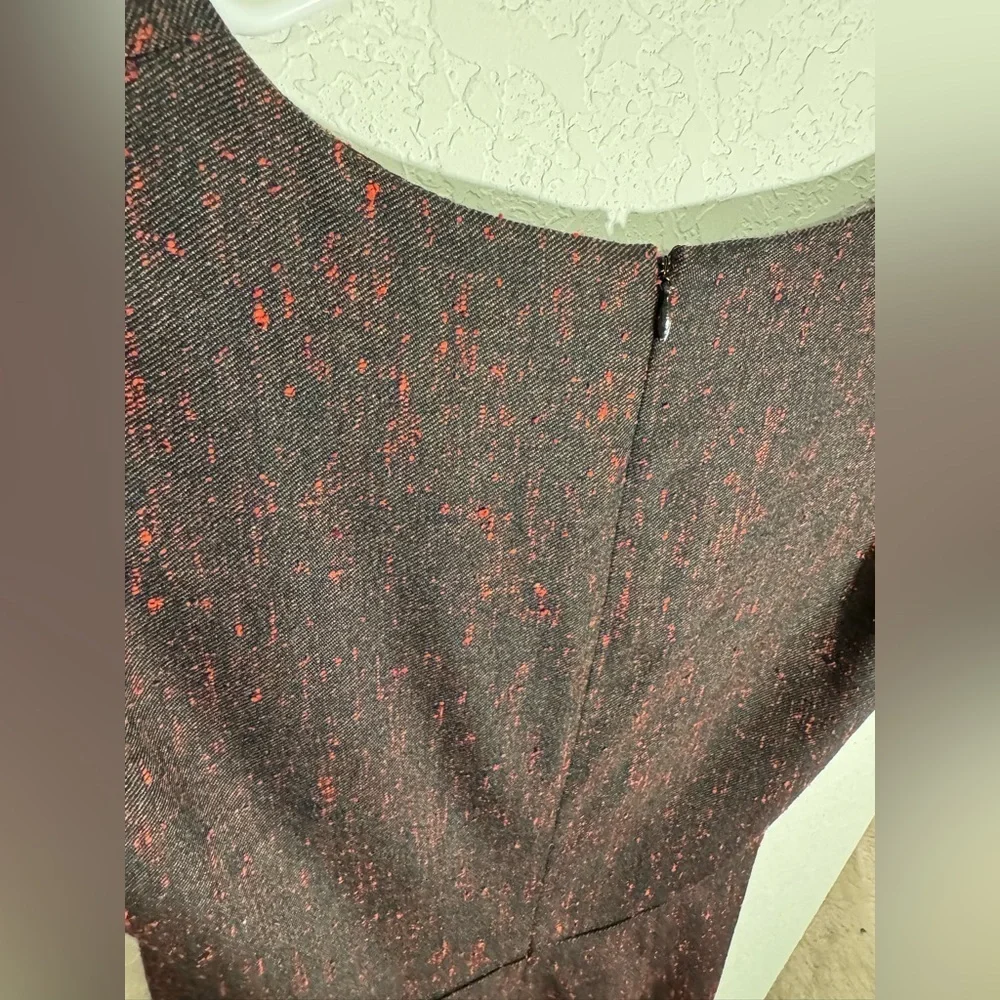 Zac Posen Wool Blend Sheath Dress Womens 8 Black Red Fleck Square Neck Silk - Picture 9 of 10